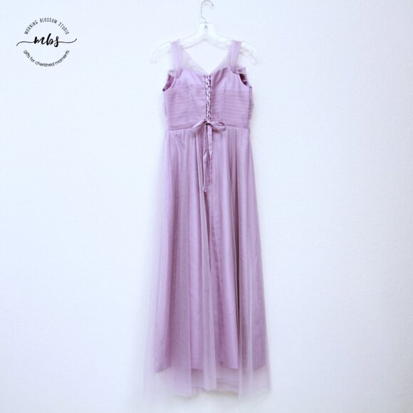 Tulle Satin Bridesmaid Pleated Maxi Dress Laverder Women M - Picture 7 of 11